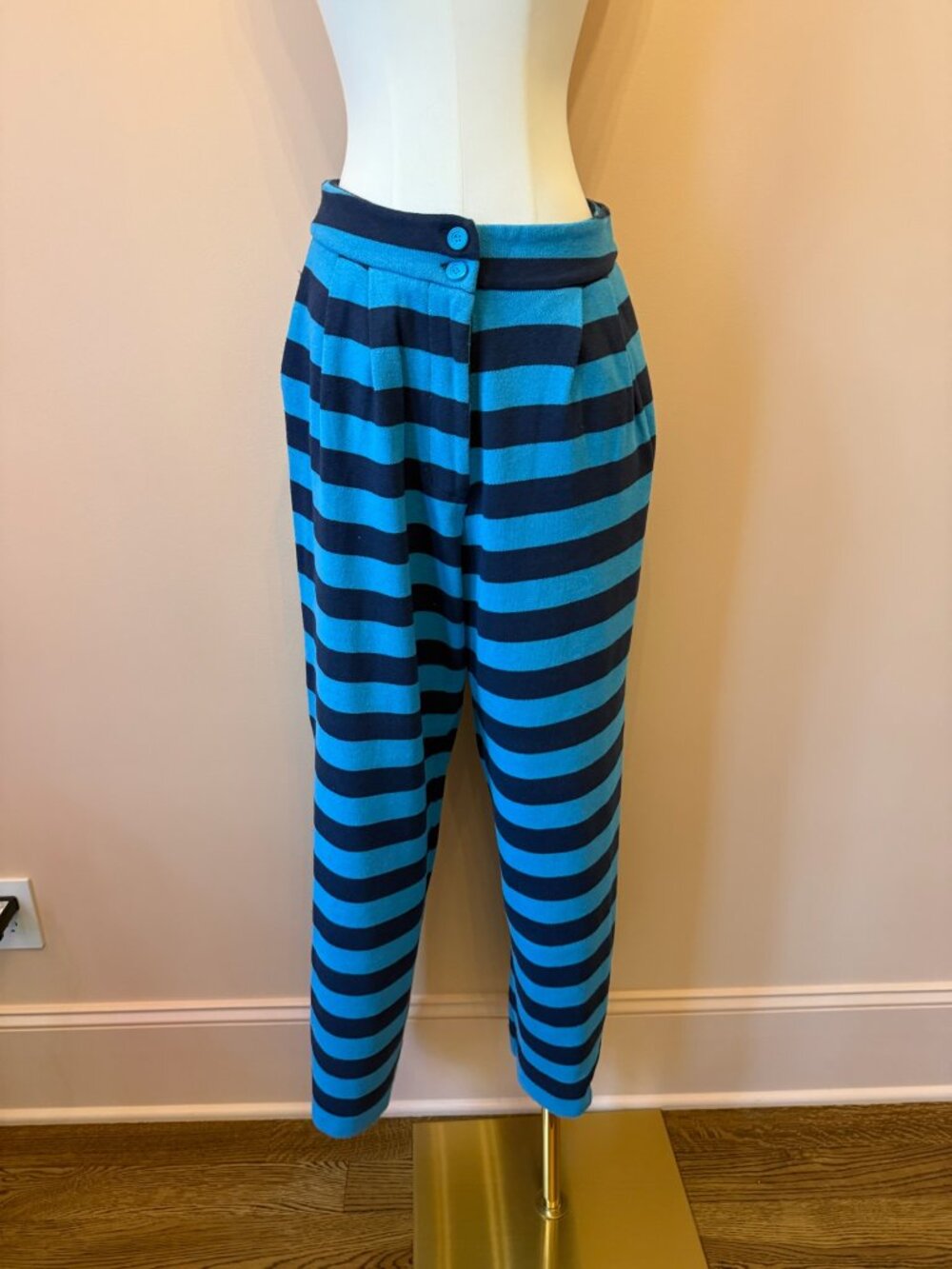 Karavan Blue & Navy Striped Knit Pants Made in Greece